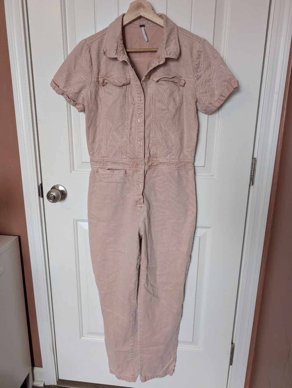 Young Fabulous & Broke Short-Sleeve Cotton Blend Jumpsuit Small Blush